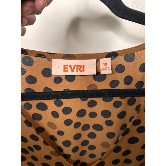 EVRI Brown Black Polka Dots Tunic 3/4 Bell Sleeve Top Women's Plus Size 1X - Picture 9 of 9